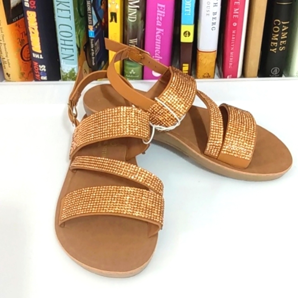 ADRIENNE VITTADINI GIRLS BROWN SPARKLE STRAPPY RHINESTONE SANDALS SIZE 1 NWT
